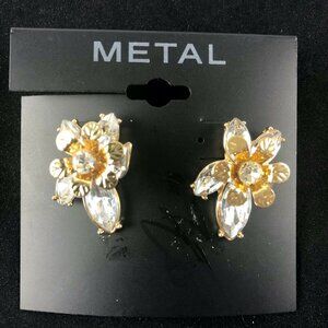 Kohl's Metal Earrings Gold-tone 1" Rhinestone Flowers Studs